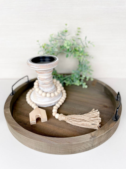 Farmhouse Wood Pillar Candle Holder | White wash